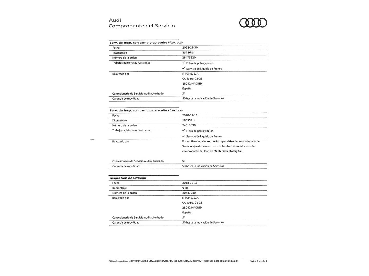Foto del mantenimiento del Audi A3 Audi A3 Sportback Black Line 30 TDI (116 CV) S-Line
