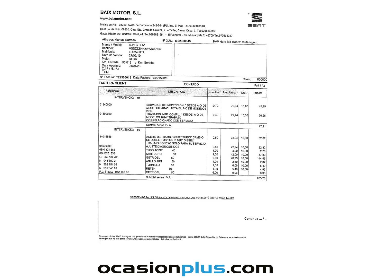 Foto del mantenimiento del Seat Tarraco Seat Tarraco 2.0 TDI S&S Xcellence Plus 4Drive DSG (190 CV) 7 Plazas