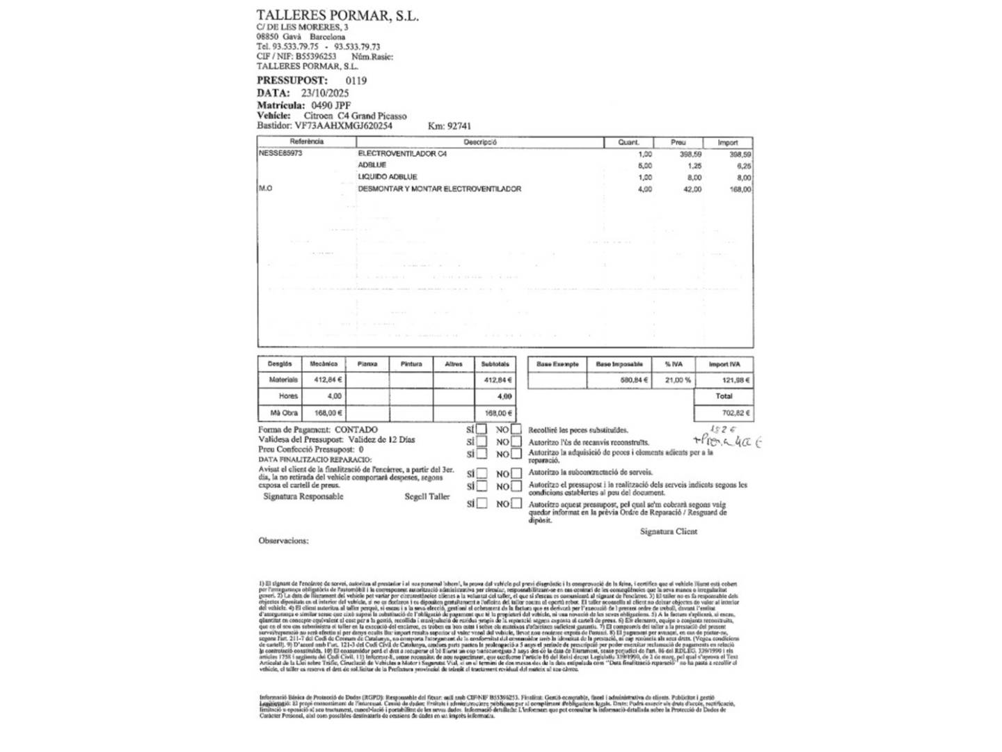 Foto del mantenimiento del Citroën Grand C4 Picasso Citroen Grand C4 Picasso BlueHDi 150 Airdream Exclusive 7 Plazas (150 CV)