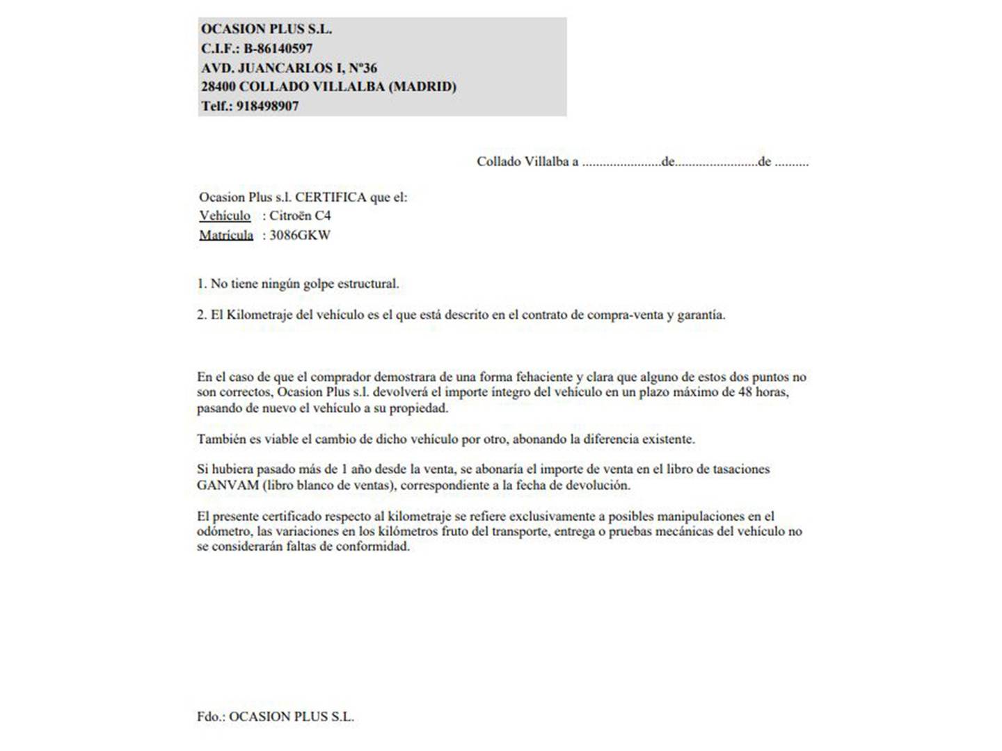 Foto del certificado del Citroën C4 Citroën C4 1.6 HDI Coupe Collection (92 CV)