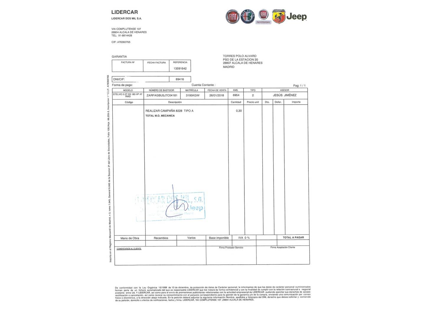 Foto del mantenimiento del Alfa Romeo Stelvio Alfa Romeo Stelvio 2.2 Diesel Super RWD (180 CV)