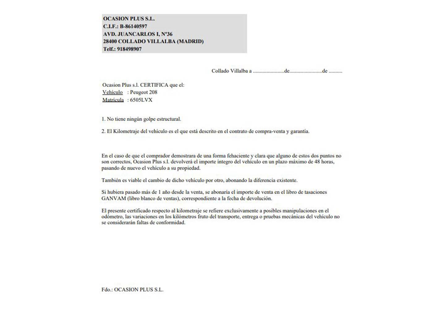 Foto del certificado del Peugeot 208 Peugeot 208 PureTech 130 GT EAT8 (130 CV)