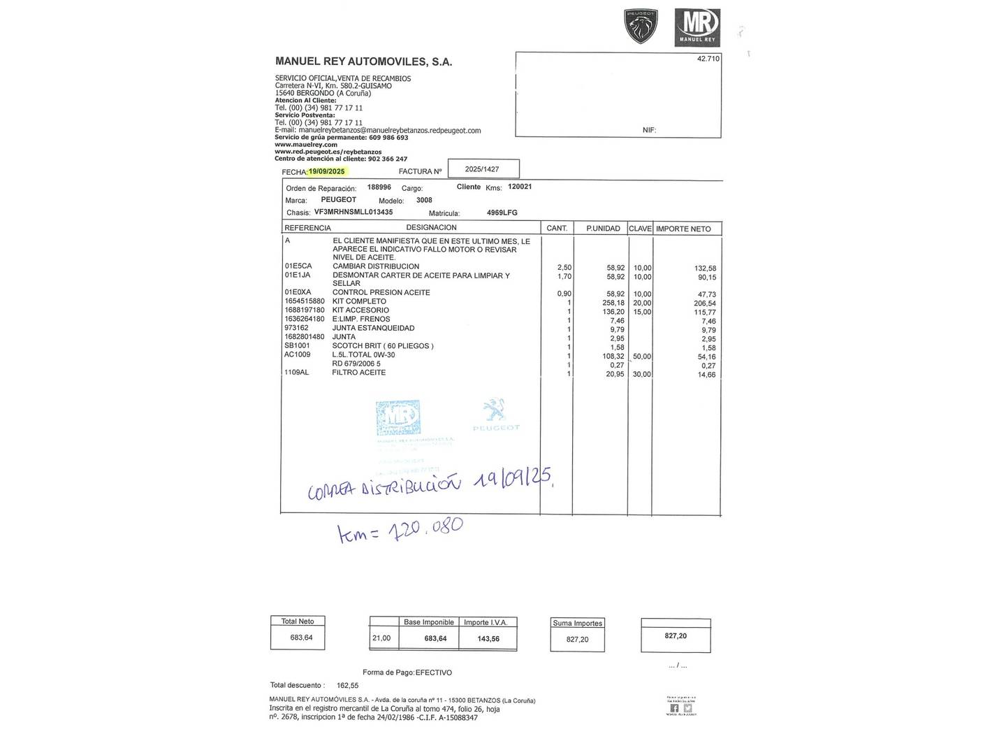 Foto del mantenimiento del Peugeot 5008 Peugeot 5008 PureTech 130 GT Line (130 CV) 7 Plazas