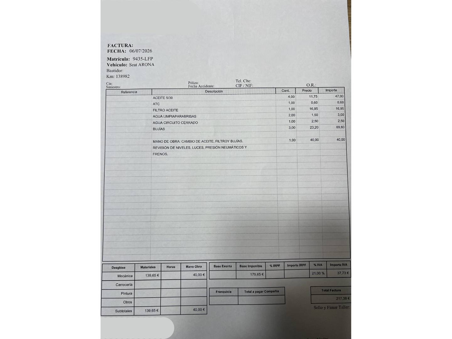 Foto del mantenimiento del Seat Arona Seat Arona 1.0 TSI Ecomotive Style Edition (115 CV)