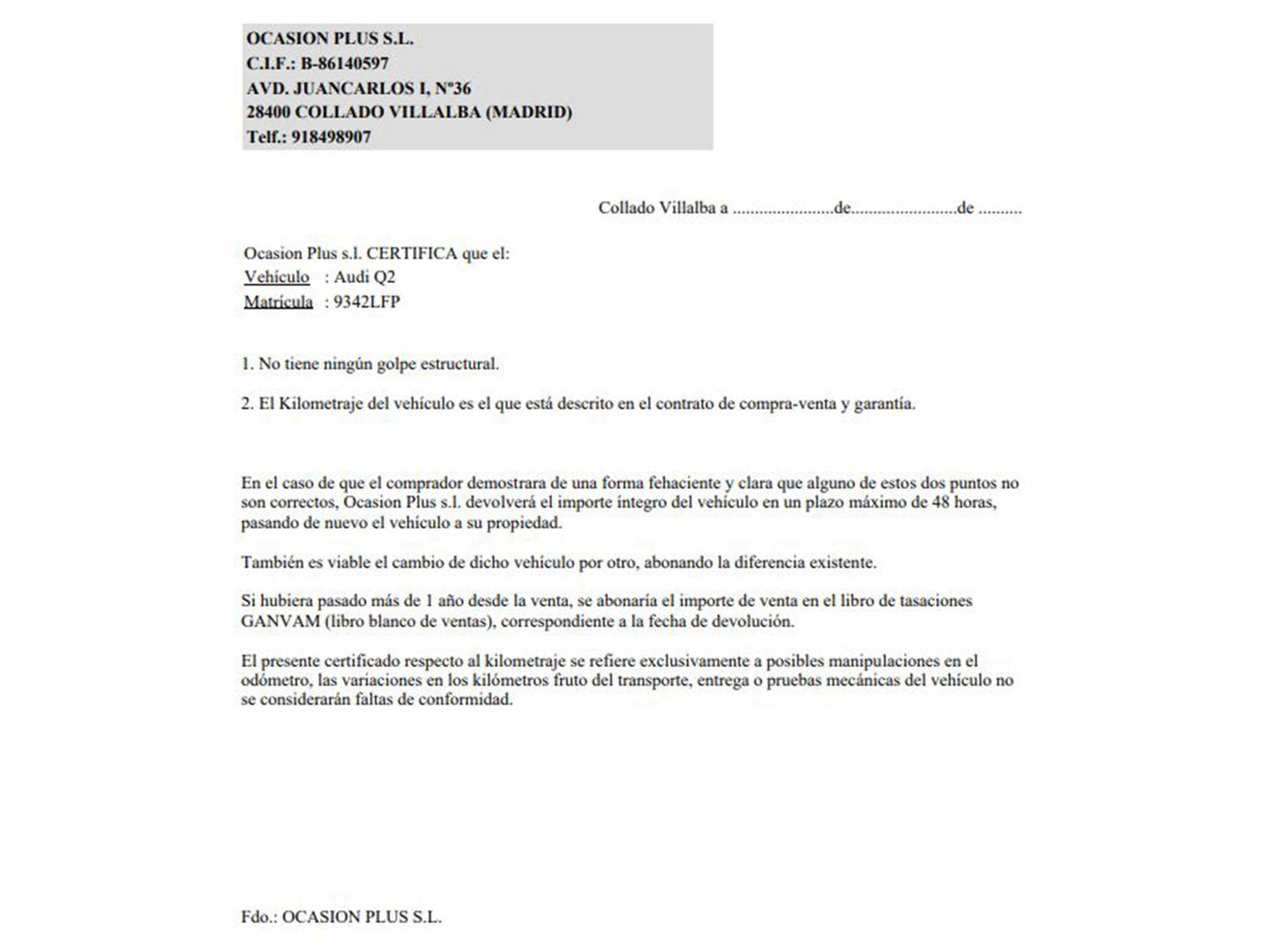Foto del certificado del Audi Q2 Audi Q2 design 30 TDI (116 CV)