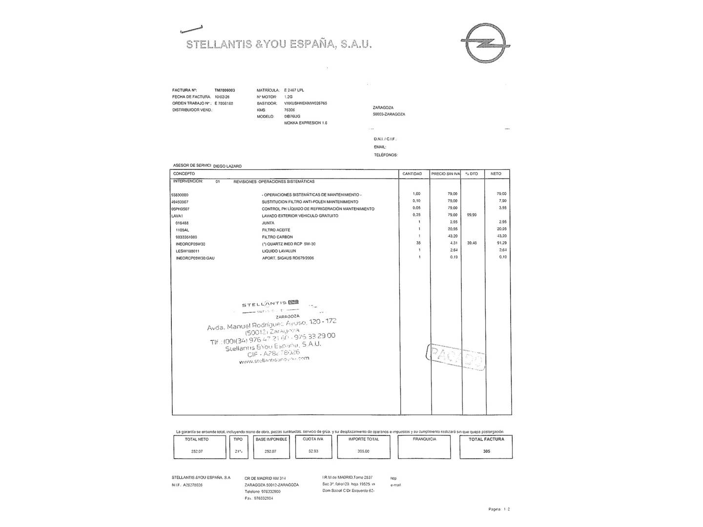 Foto del mantenimiento del Opel Mokka Opel Mokka 1.2 T Business Elegance (100 CV)