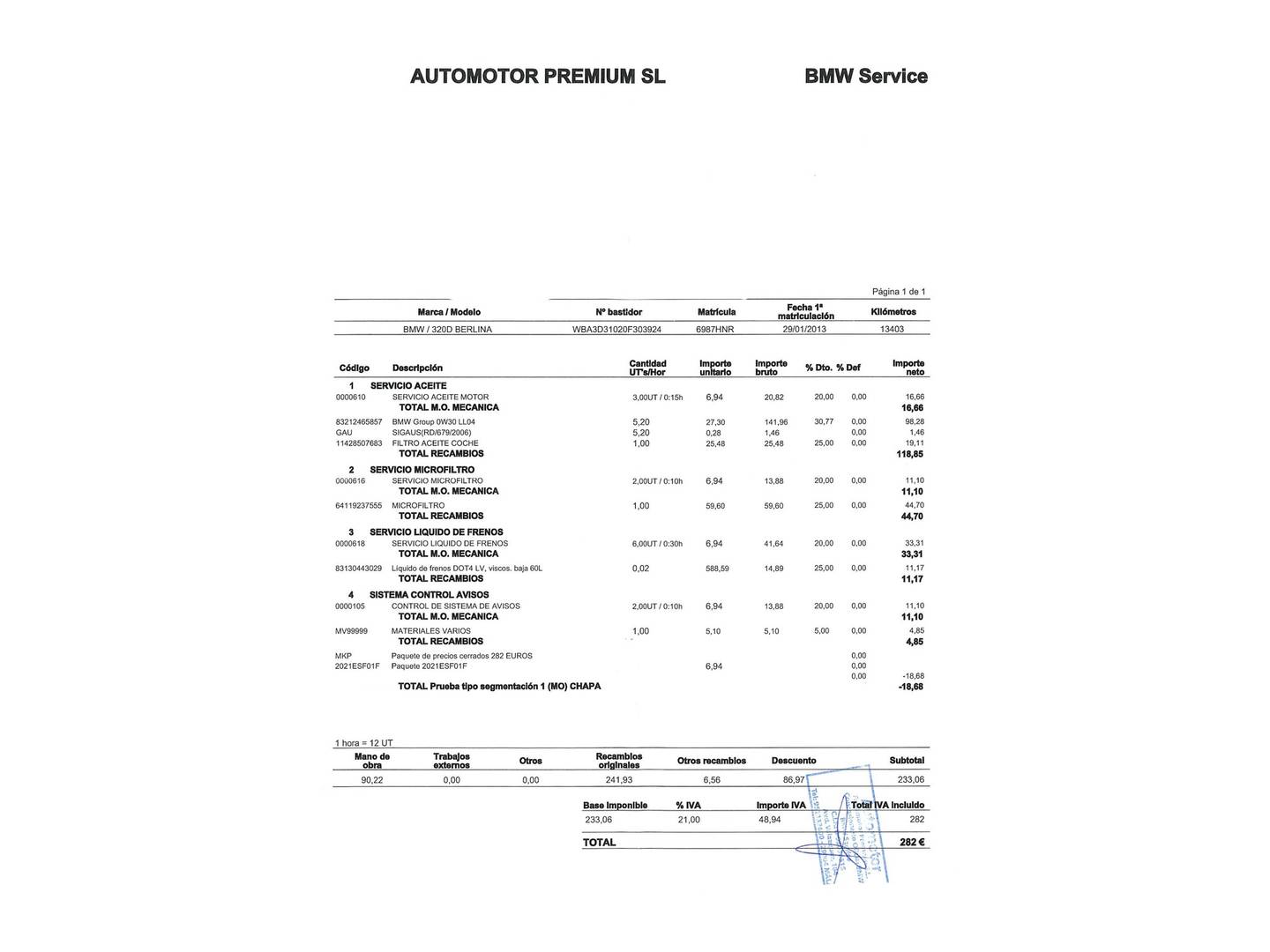 Foto del mantenimiento del BMW Serie 3 BMW Serie 3 320d (184 CV)