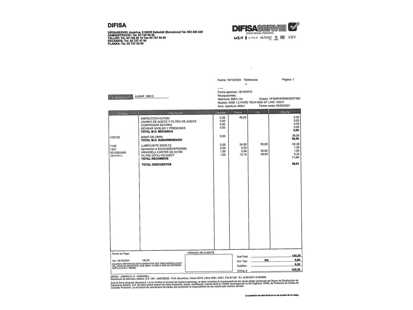 Foto del mantenimiento del Peugeot 3008 Peugeot 3008 PureTech 130 S&S GT Line (130 CV)