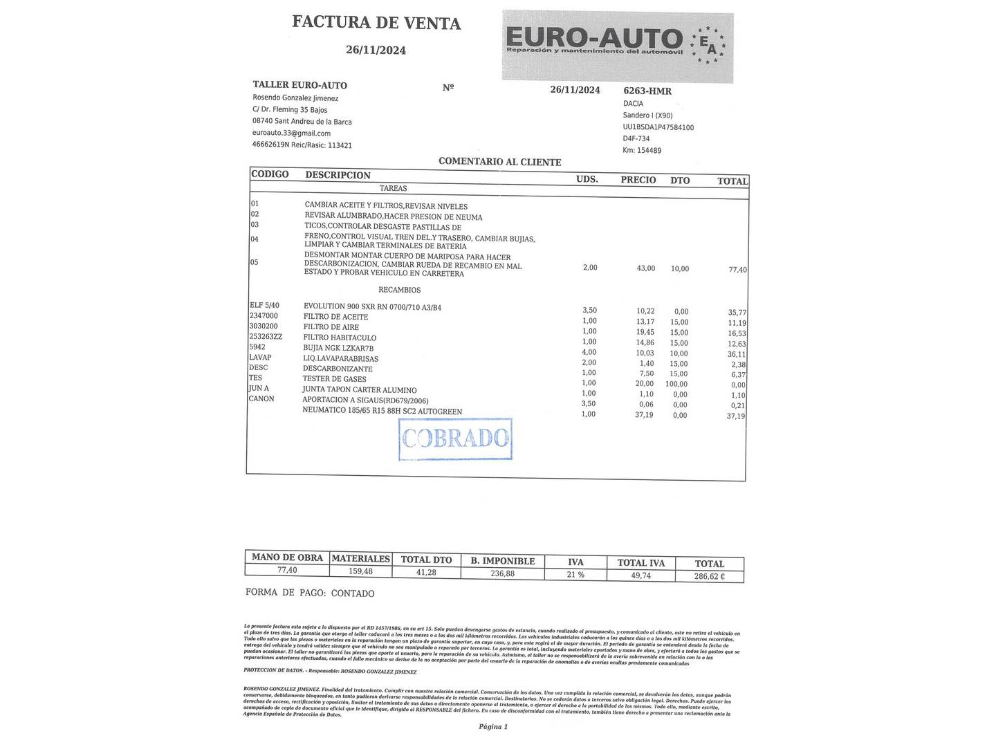 Foto del mantenimiento del Dacia Sandero Dacia Sandero 1.2 16v Ambiance Music  (75 CV)