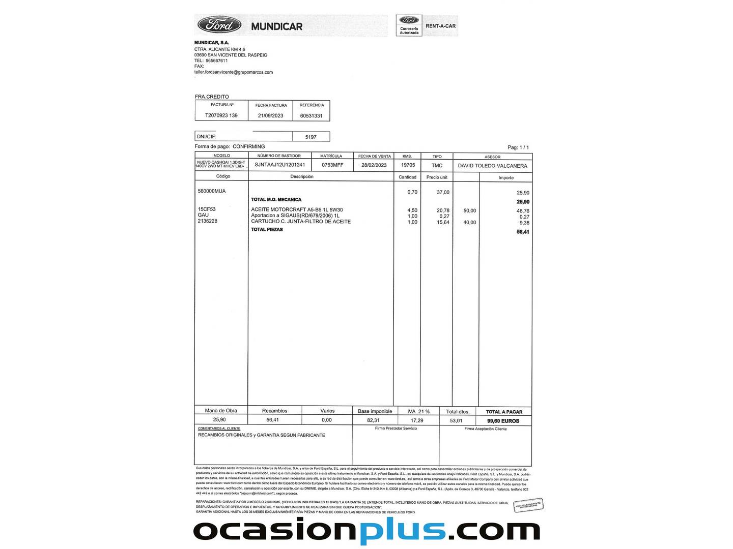 Foto del mantenimiento del Nissan QASHQAI Nissan Qashqai DIG-T 140 mHEV N-Connecta 4x2 (140 CV)