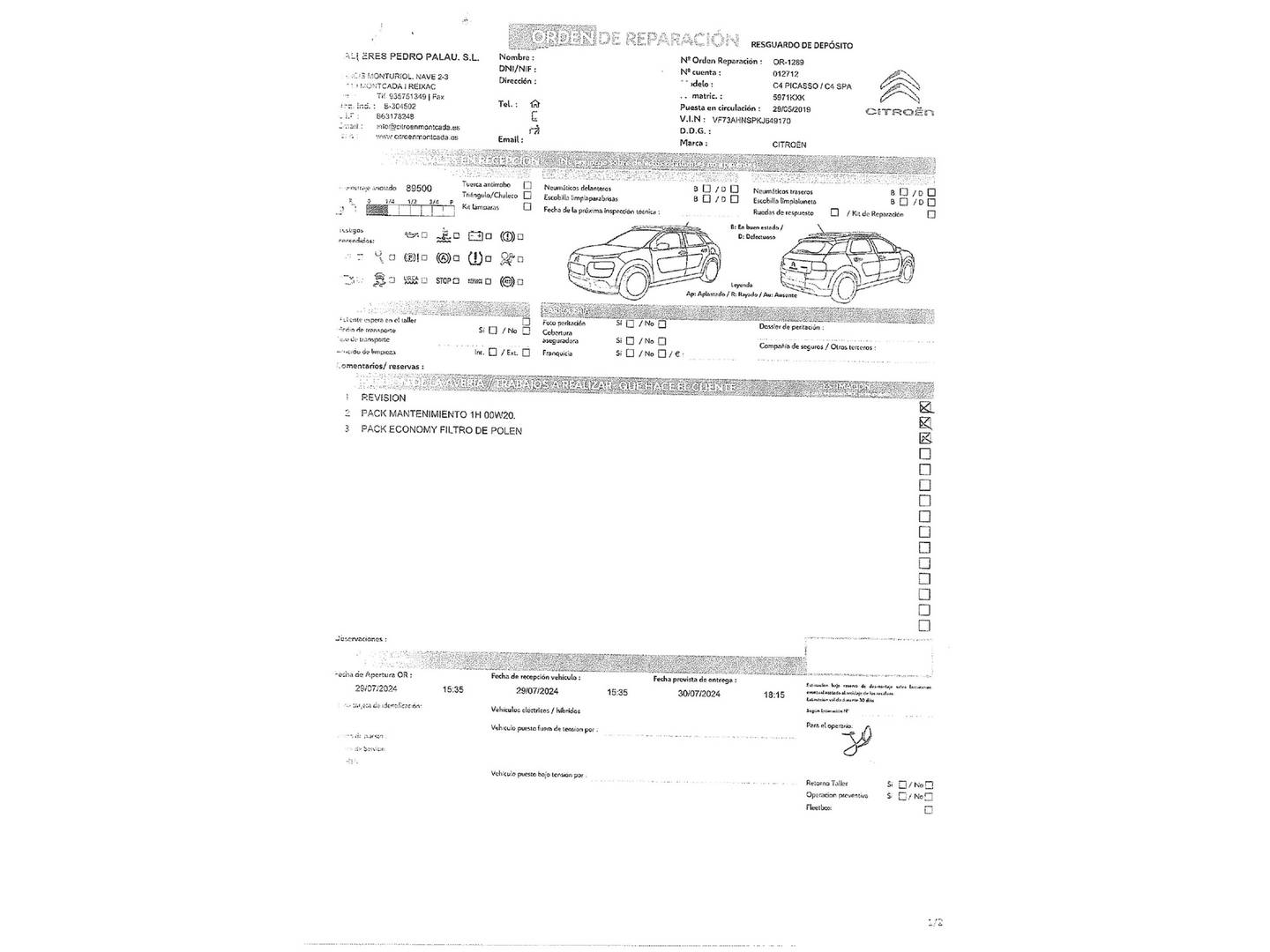 Foto del mantenimiento del Citroën Grand C4 Spacetourer Citroën Grand C4 Spacetourer PureTech 130 S&S Feel (130 CV) 7 Plazas