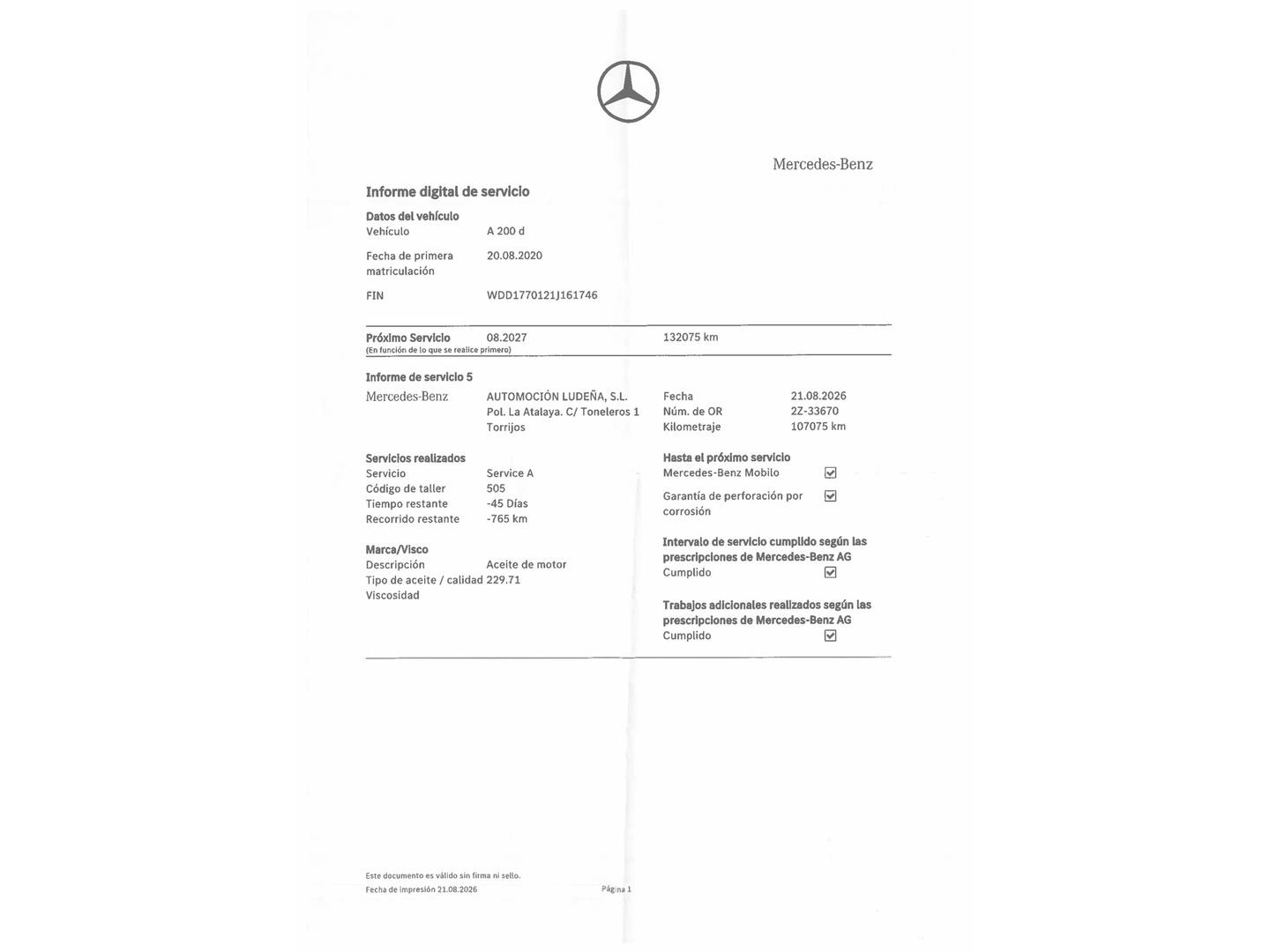 Foto del mantenimiento del Mercedes Clase A Mercedes Clase A 200 d (150 CV) Pack AMG