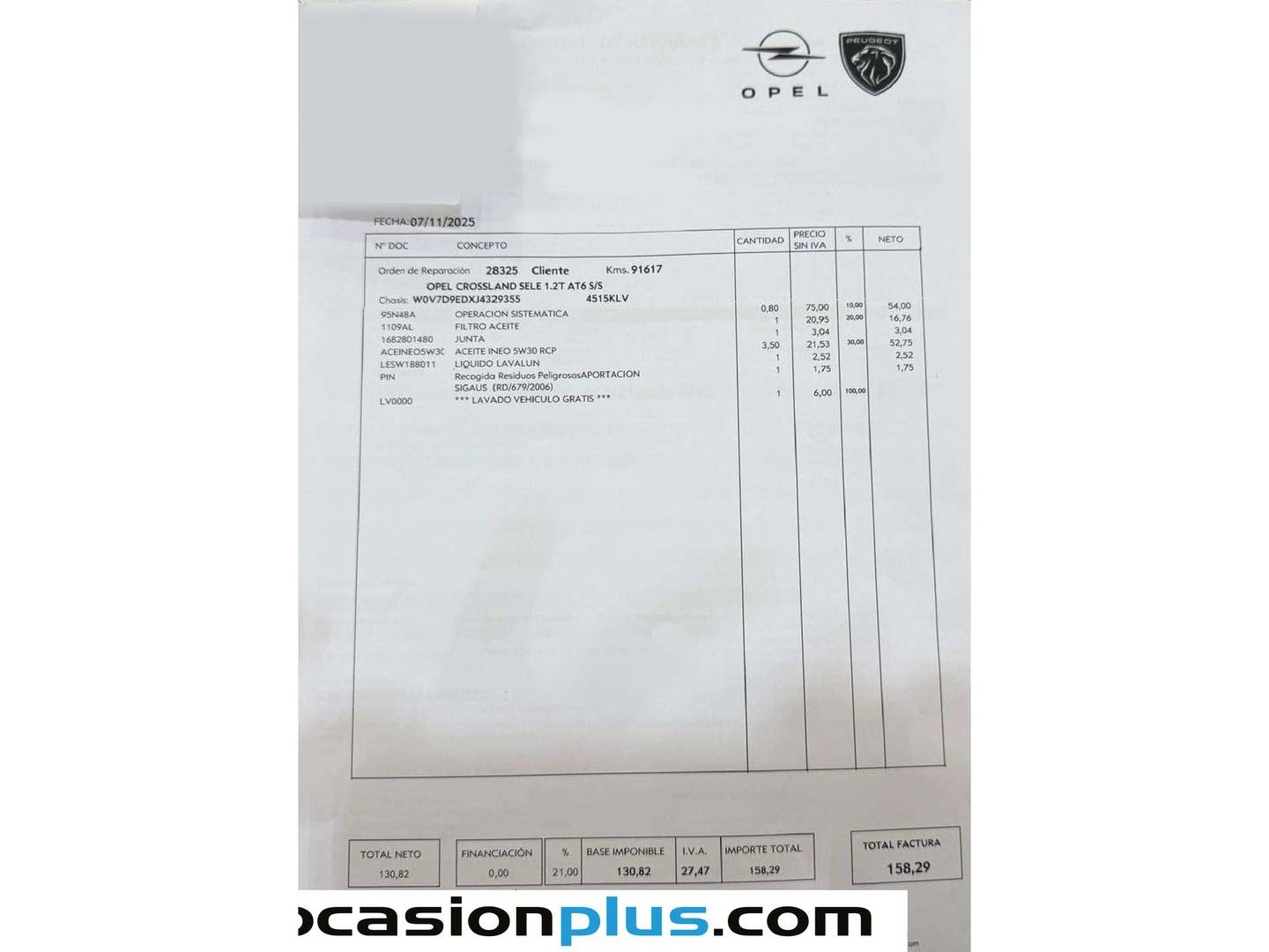 Foto del mantenimiento del Opel Crossland X Opel Crossland X 1.2 Turbo S&S Selective Auto (110 CV)