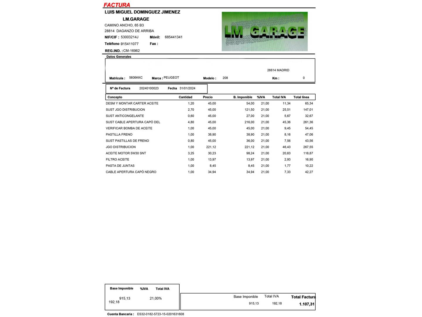 Foto del mantenimiento del Peugeot 208 Peugeot 208 PureTech 82 Style (82 CV)