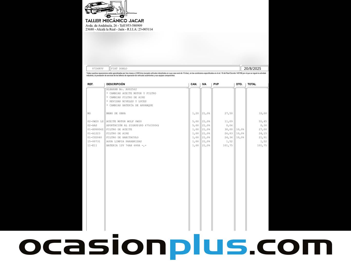 Foto del mantenimiento del Fiat Doblò Fiat Dobló Panorama 1.3 Multijet Pop N1 (95 CV)