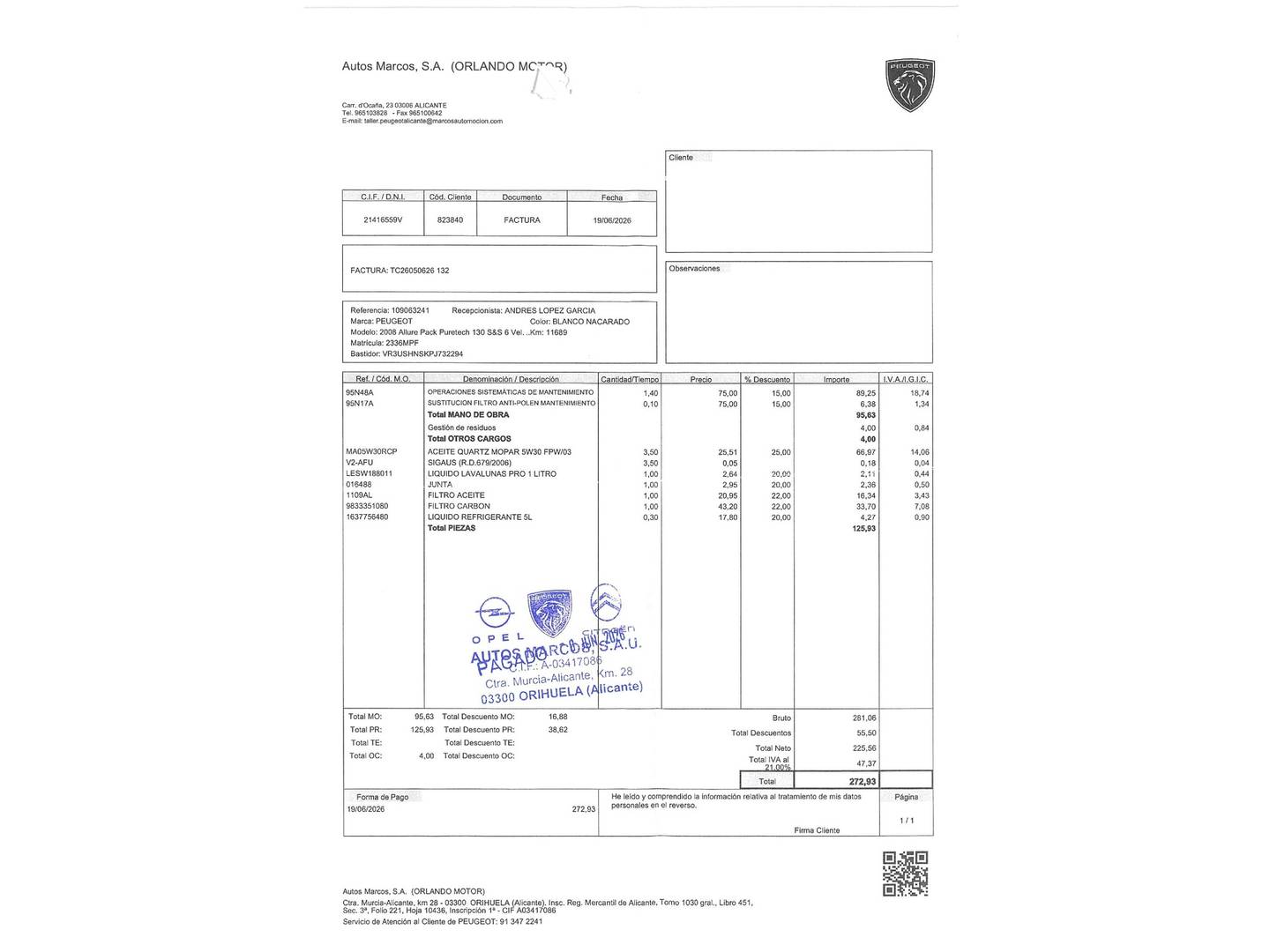 Foto del mantenimiento del Peugeot 2008 Peugeot 2008 PureTech 130 S&S Allure Pack (130 CV)