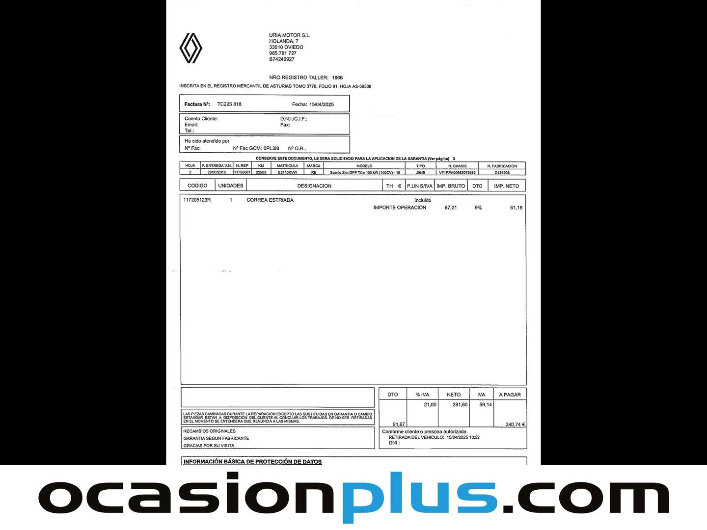 Foto del mantenimiento del Renault Scénic Renault Scenic Zen TCe (140 CV) GPF