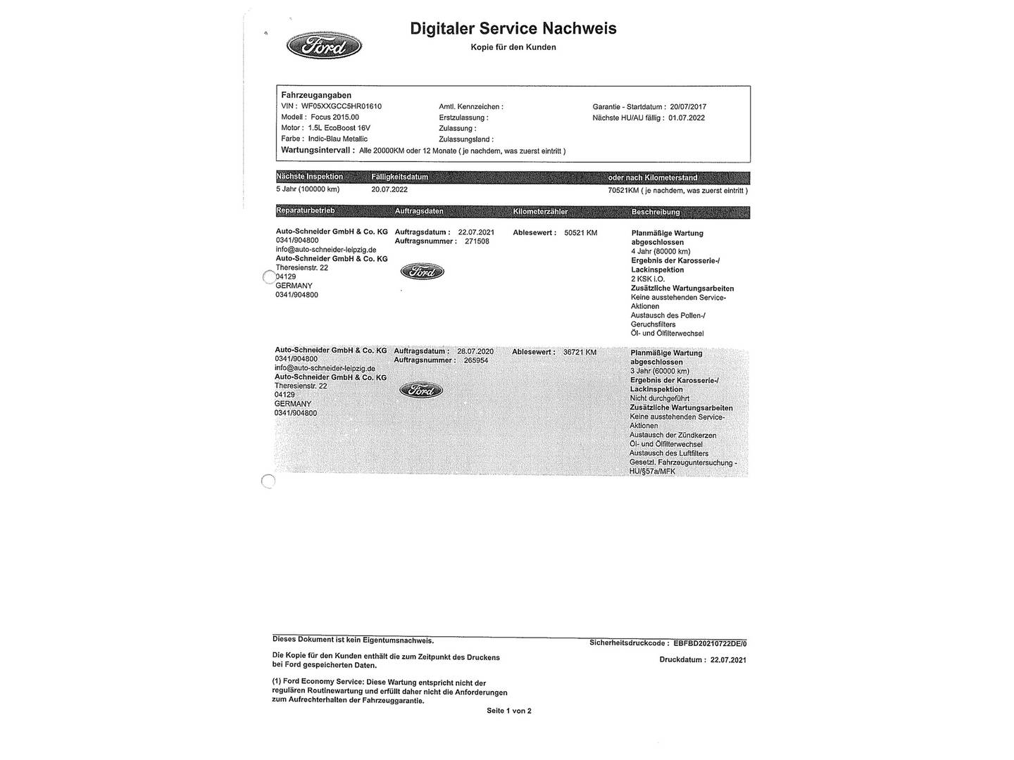 Foto del mantenimiento del Ford Focus Ford Focus 1.5 Ecoboost ST-Line (150 CV)