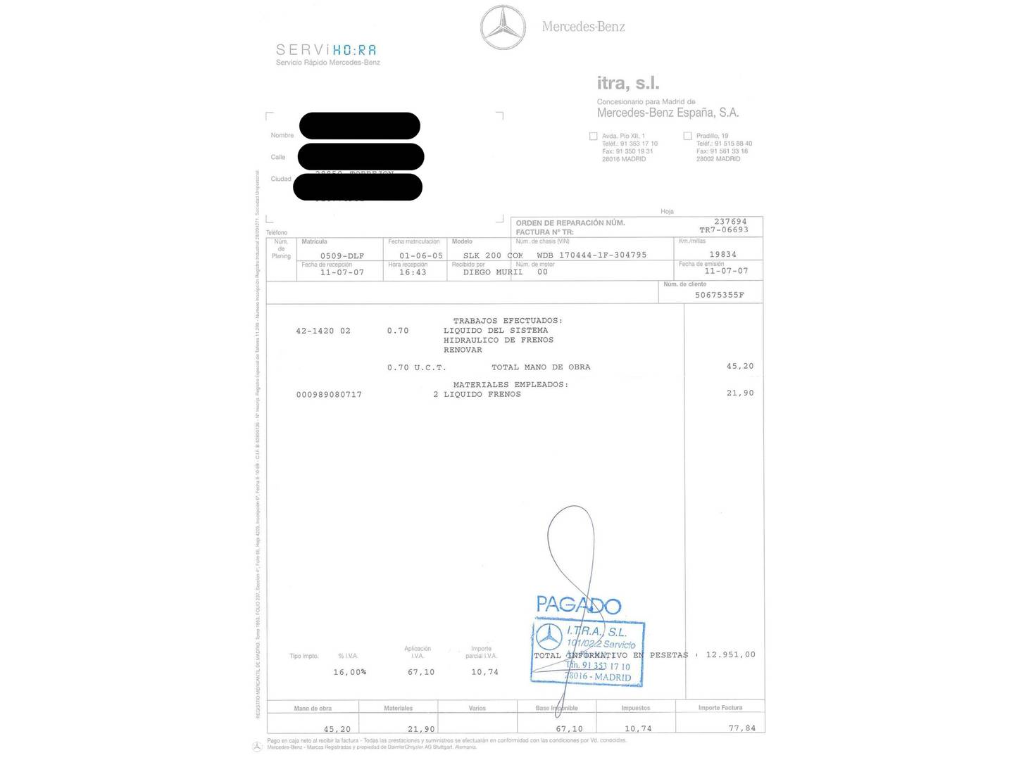 Foto del mantenimiento del Mercedes Clase SLK Mercedes Clase SLK 200 K (163 CV)