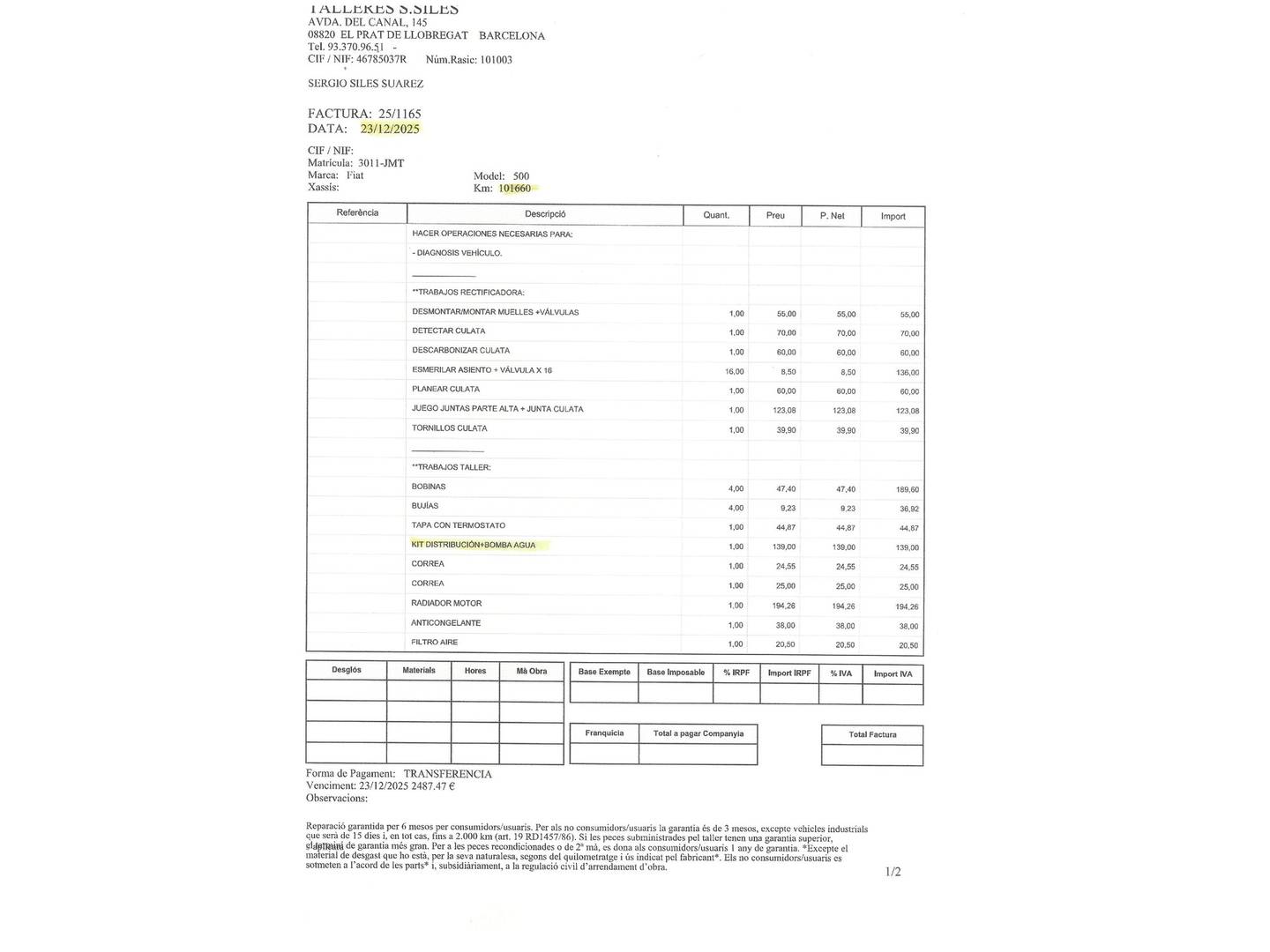 Foto del certificado del Fiat 500L Fiat 500L 1.4 16v Pop Star (95 CV)