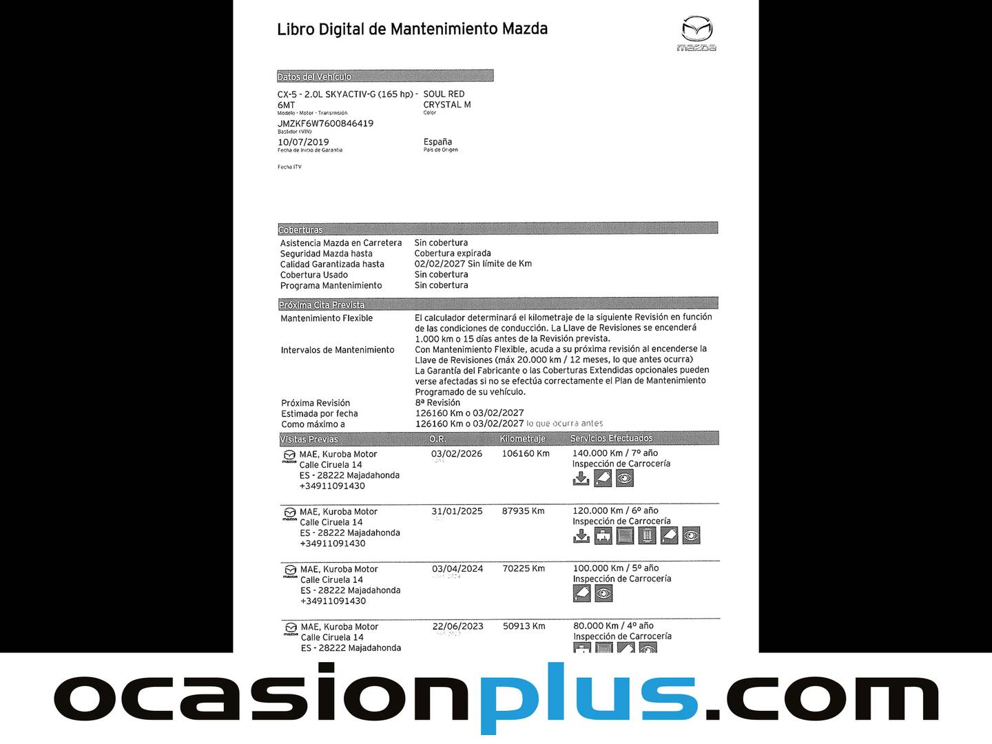 Foto del mantenimiento del Mazda CX-5 Mazda CX-5 2.0 G Zenith 2WD (165 CV)