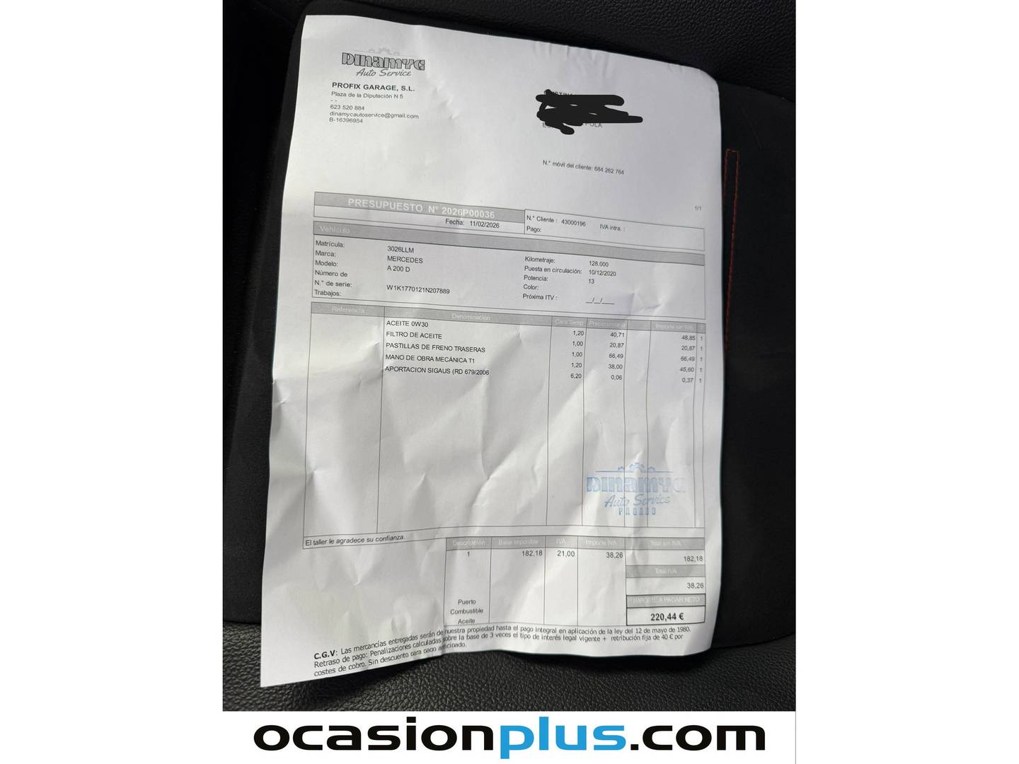 Foto del mantenimiento del Mercedes Clase A Mercedes Clase A 200 d (150 CV) Pack AMG