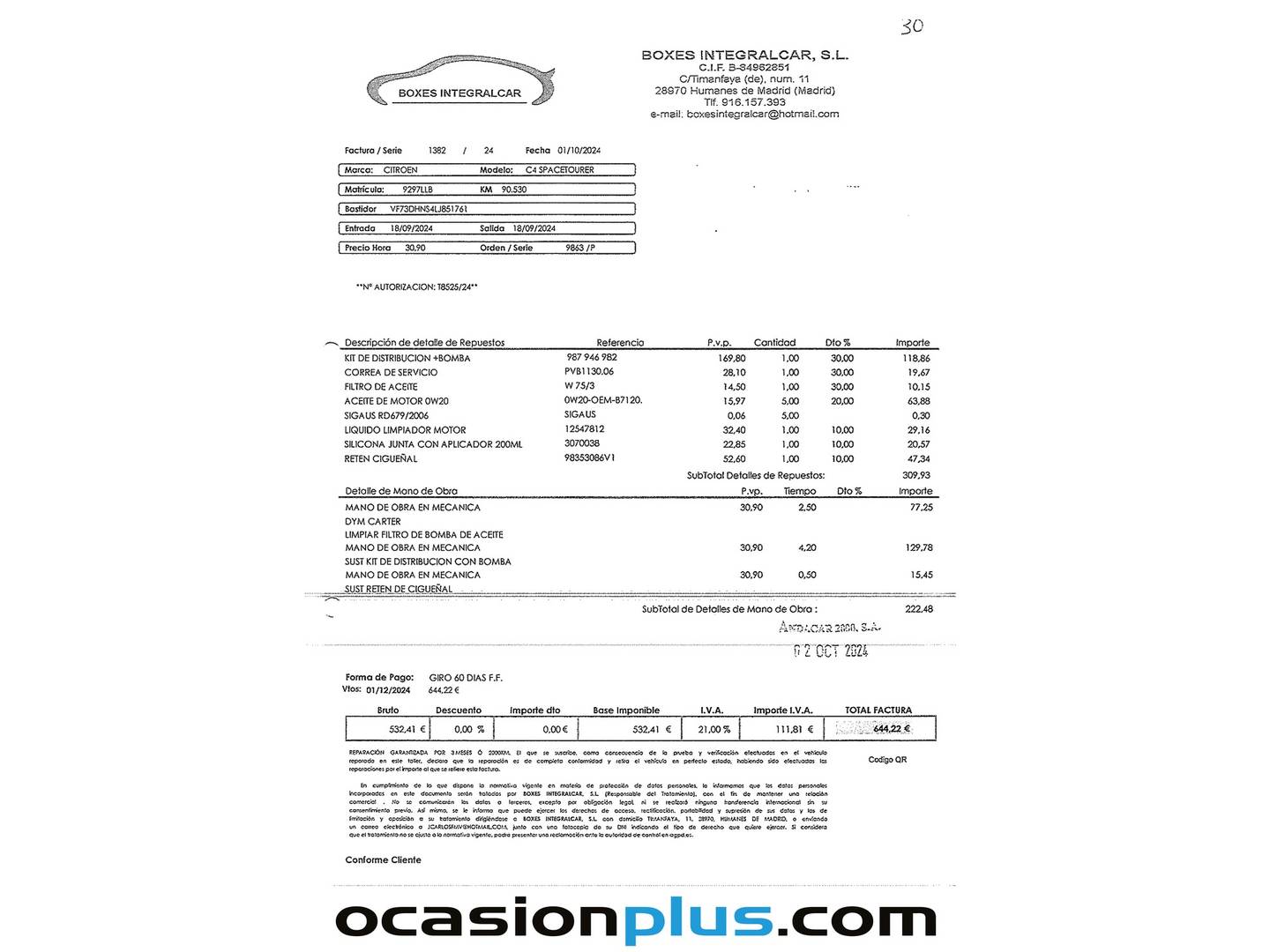 Foto del mantenimiento del Citroën C4 Spacetourer Citroën C4 Spacetourer PureTech 130 S&S Feel EAT8 (130 CV)