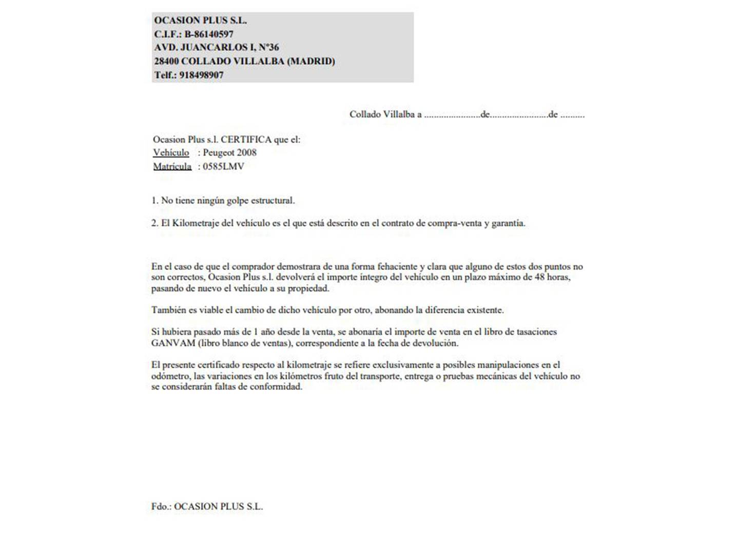 Foto del certificado del Peugeot 2008 Peugeot 2008 Puretech 100 S&S Active Pack (100 CV)