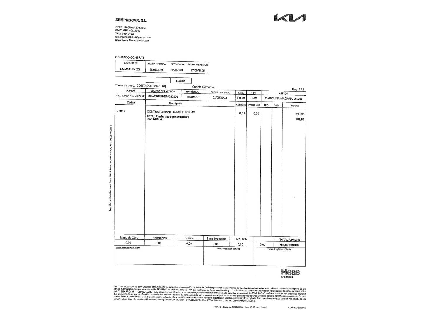 Foto del mantenimiento del KIA Niro KIA Niro 1.6 GDi HEV Híbrido Drive (141 CV)