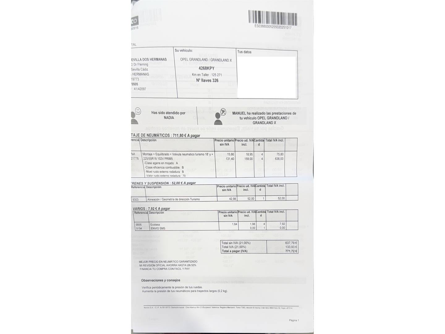 Foto del mantenimiento del Opel Grandland X Opel Grandland X 1.6 CDTi Excellence Auto (120 CV)
