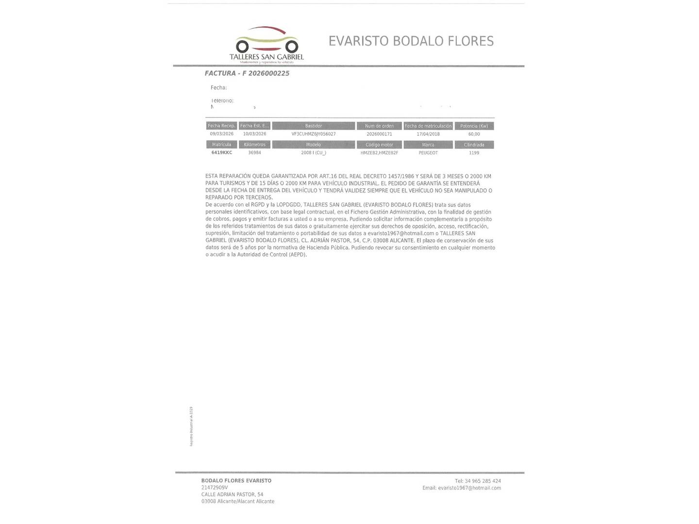 Foto del mantenimiento del Peugeot 2008 Peugeot 2008 PureTech 82 Style (82 CV)