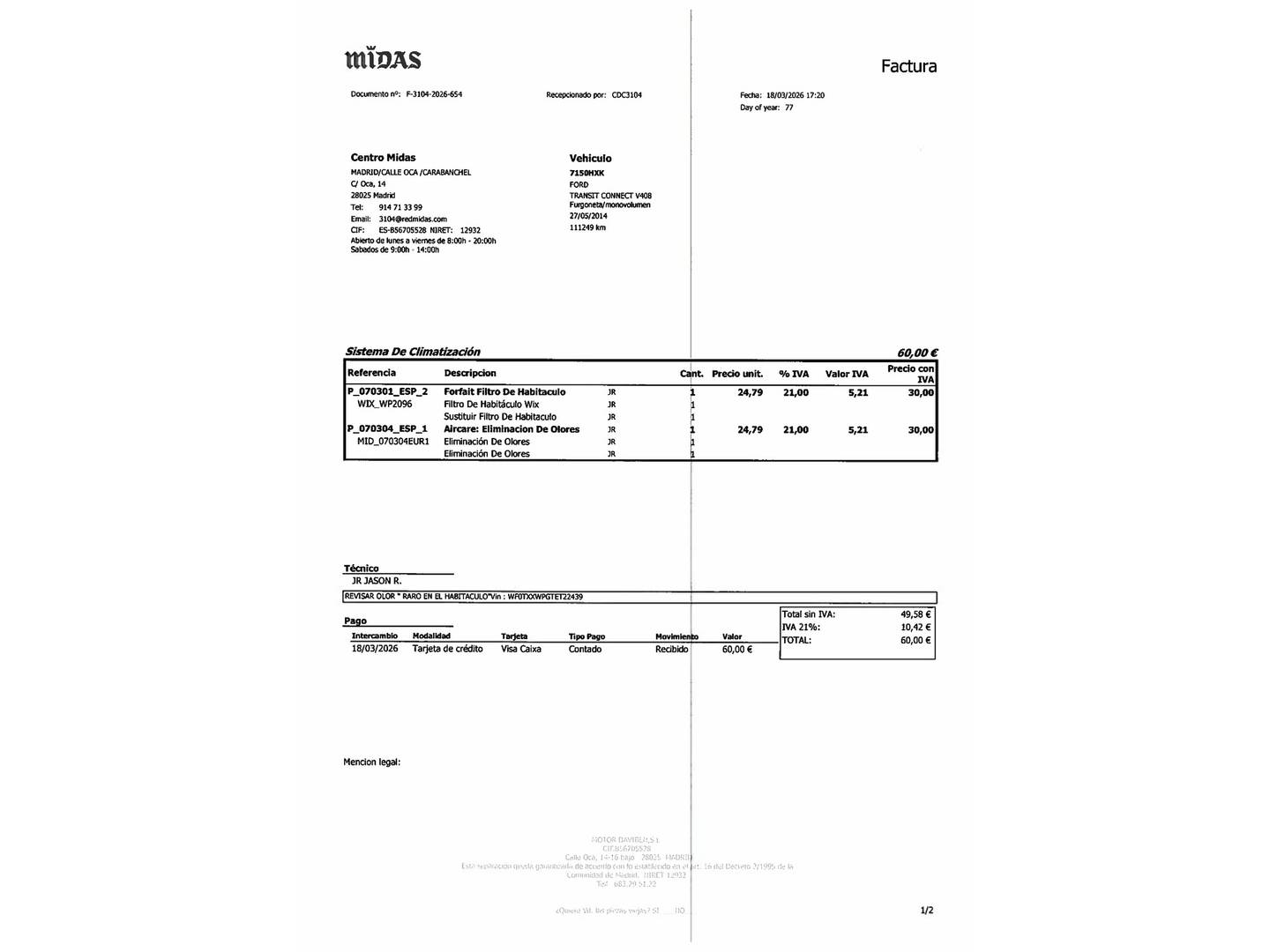 Foto del mantenimiento del Ford Transit Connect Ford Transit Connect Kombi 1.6 TDCI 220 L Trend L1 (95 CV)