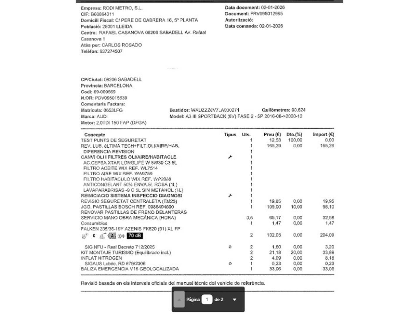 Foto del mantenimiento del Audi A3 Audi A3 Sportback Black line 35 TDI  (150 CV) S tronic Pack S-line