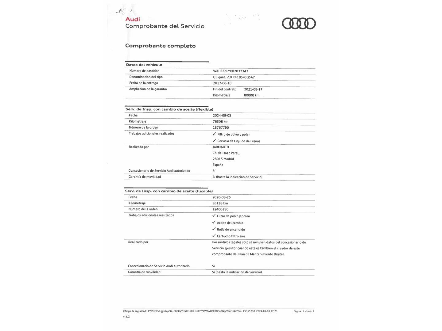 Foto del mantenimiento del Audi Q5 Audi Q5 Design 2.0 TFSI quattro (252 CV) S tronic