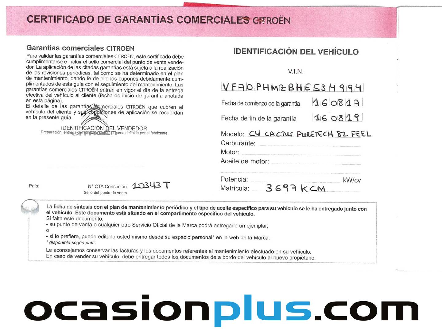 Foto del mantenimiento del Citroën C4 Cactus Citroën C4 Cactus PureTech 82 Feel (82 CV)