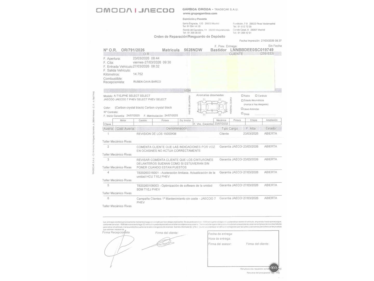 Foto del mantenimiento del JAECOO 7 JAECOO 7 1.5 TGDI PHEV +1DHT Select FWD (347 CV)