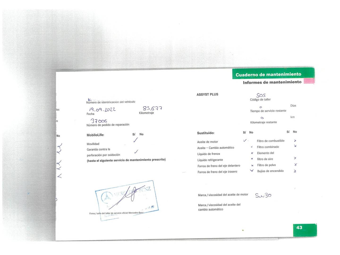 Foto del mantenimiento del Mercedes Clase CL Mercedes-Benz Clase CL CL 500 (388 CV)