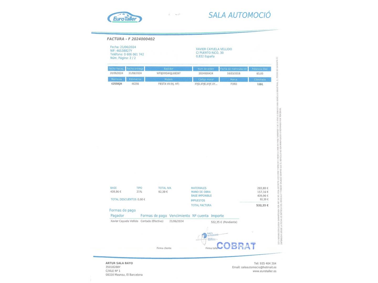 Foto del mantenimiento del Ford Fiesta Ford Fiesta 1.1 Ti-VCT Trend+ (85 CV)