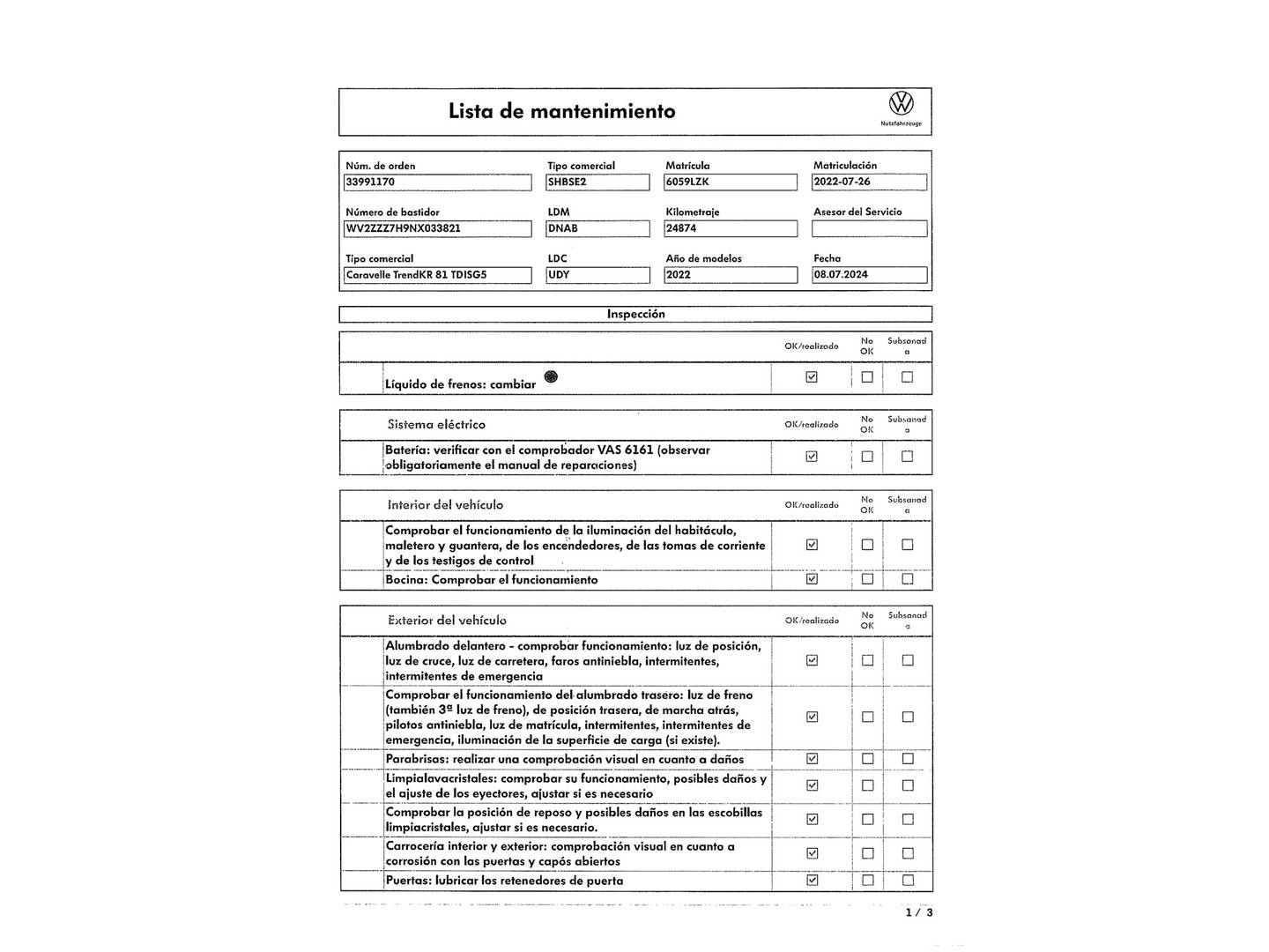 Foto del mantenimiento del Volkswagen Caravelle Volkswagen Caravelle Origin Batalla Corta 2.0 TDI BMT (110 CV)