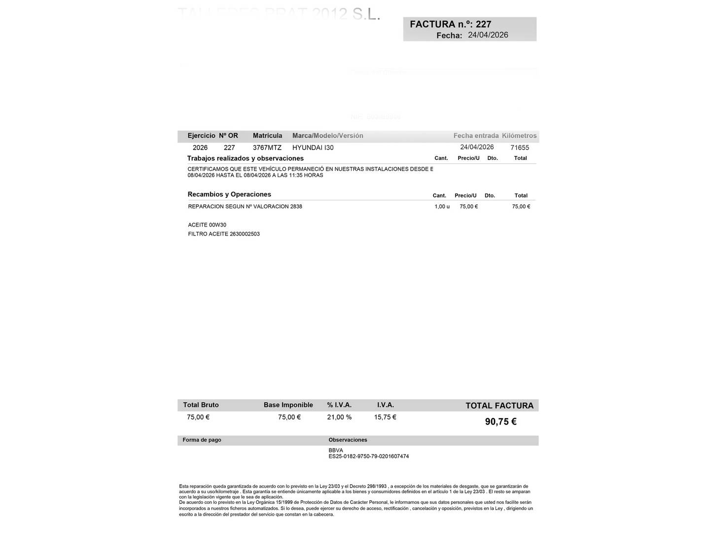 Foto del mantenimiento del Hyundai i30 Hyundai i30 1.0 TGDI N Line SE (100 CV)