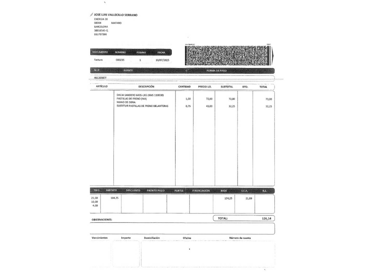 Foto del mantenimiento del Dacia Sandero Dacia Sandero Comfort TCe (91 CV)