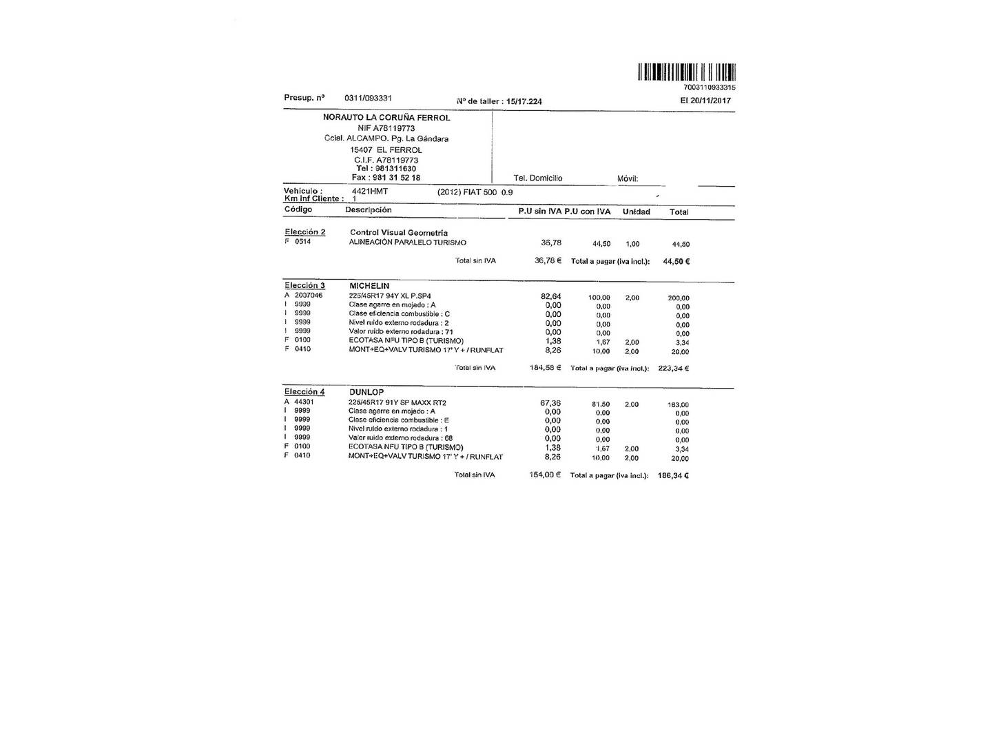 Foto del mantenimiento del Fiat 500L Fiat 500L 1.4 16v (95 CV)