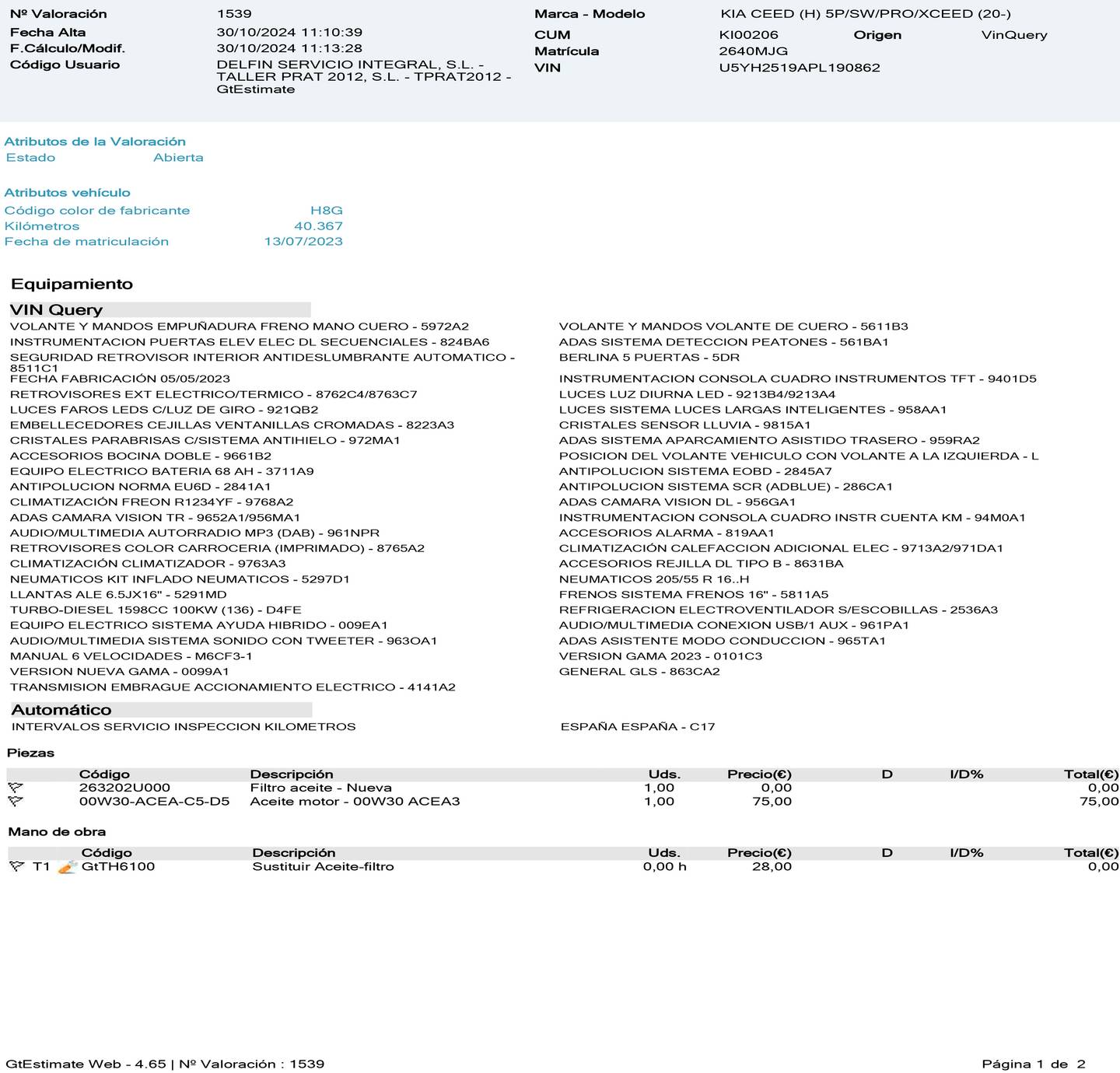 Foto del mantenimiento del KIA Ceed KIA Ceed 1.6 MHEV iMT Drive (136 CV)