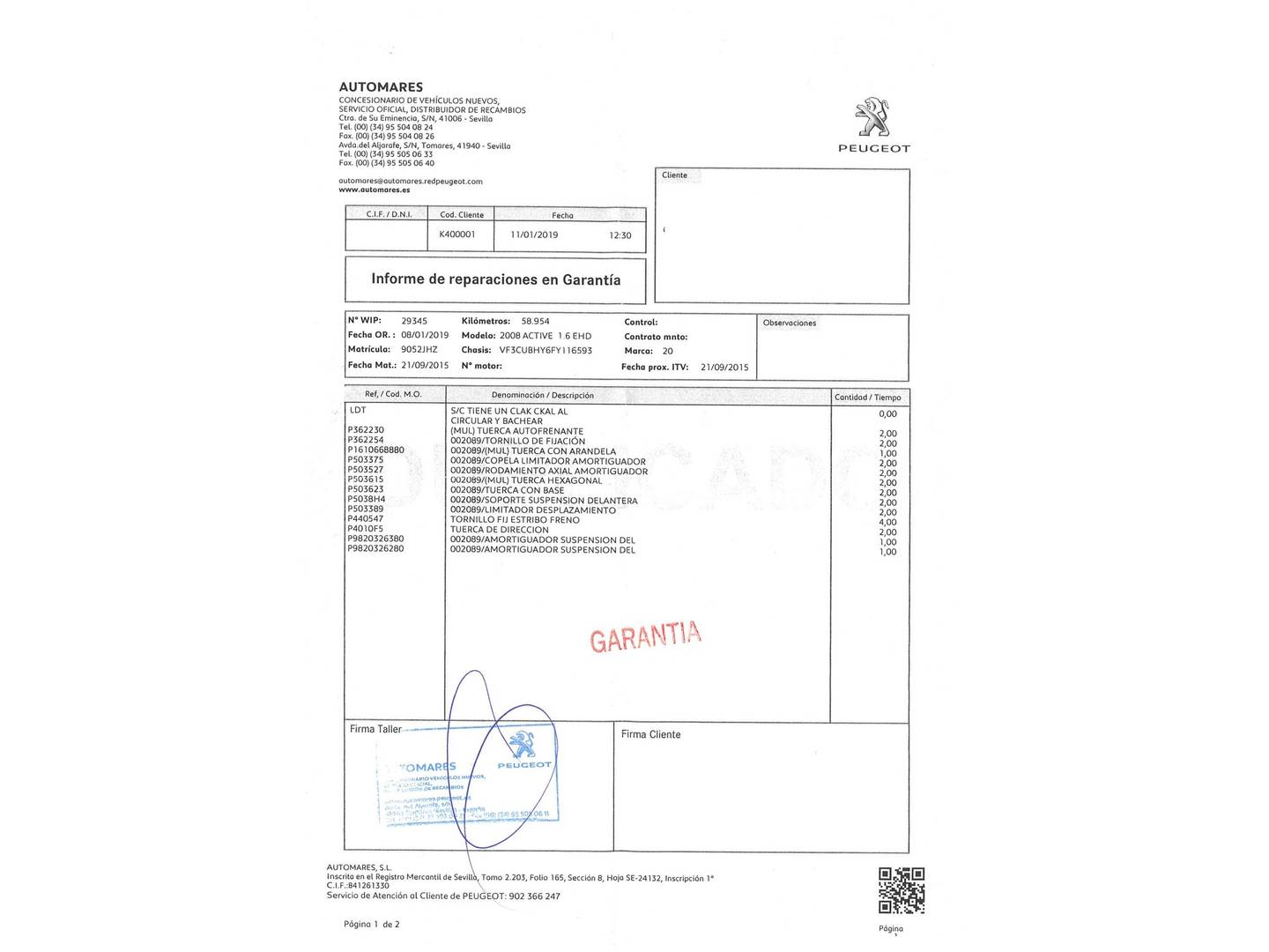 Foto del mantenimiento del Peugeot 2008 Peugeot 2008 BlueHDi 100 S&S Active (100 CV)