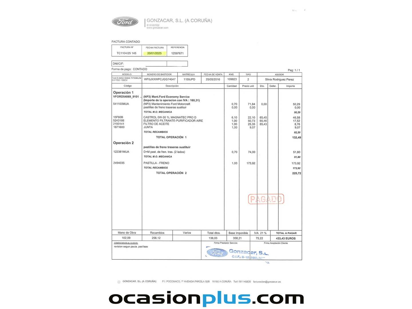 Foto del mantenimiento del Ford S-MAX Ford S-Max 2.0 TDCI Titanium PowerShift (150 CV) 7 Plazas