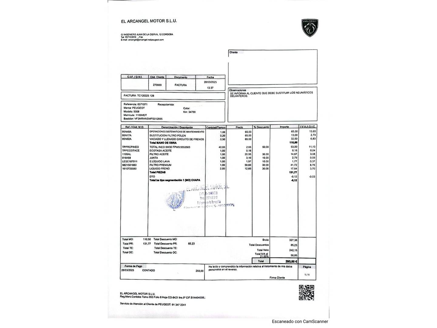 Foto del mantenimiento del Peugeot 5008 Peugeot 5008 PureTech 130 S&S Allure Pack (130 CV) 7 plazas