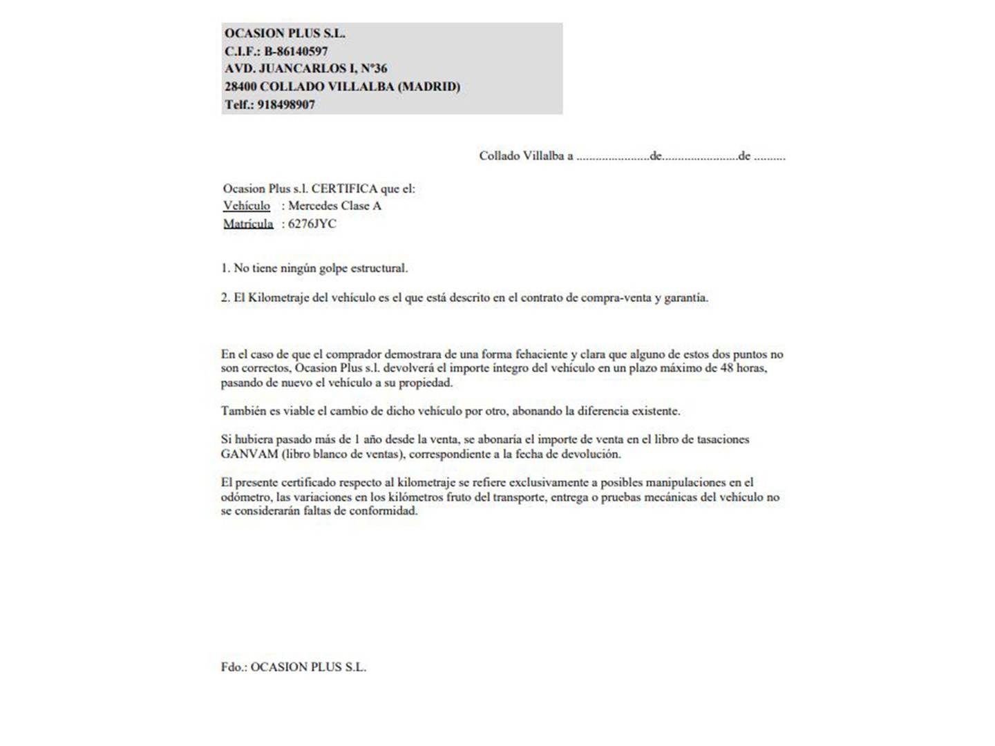 Foto del certificado del Mercedes Clase A Mercedes Clase A A 200d (136 Cv ) Pack AMG