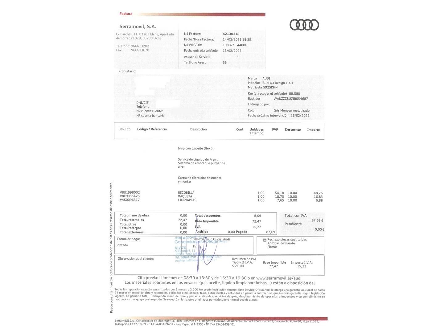 Foto del mantenimiento del Audi Q3 Audi Q3 design edition 1.4 TFSI ultra CoD (150 CV)