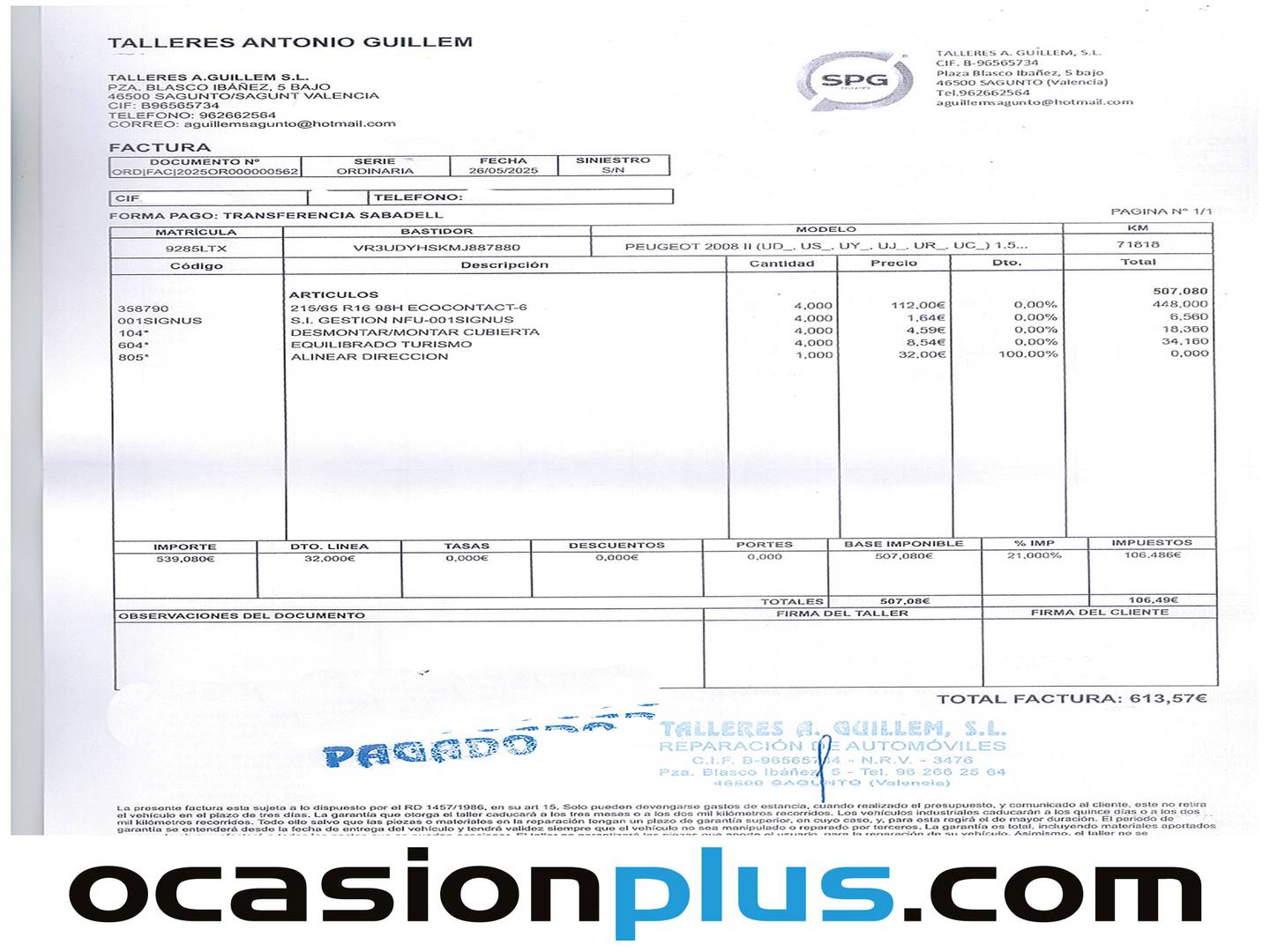 Foto del mantenimiento del Peugeot 2008 Peugeot 2008 BlueHDi 110 Style (110 CV)