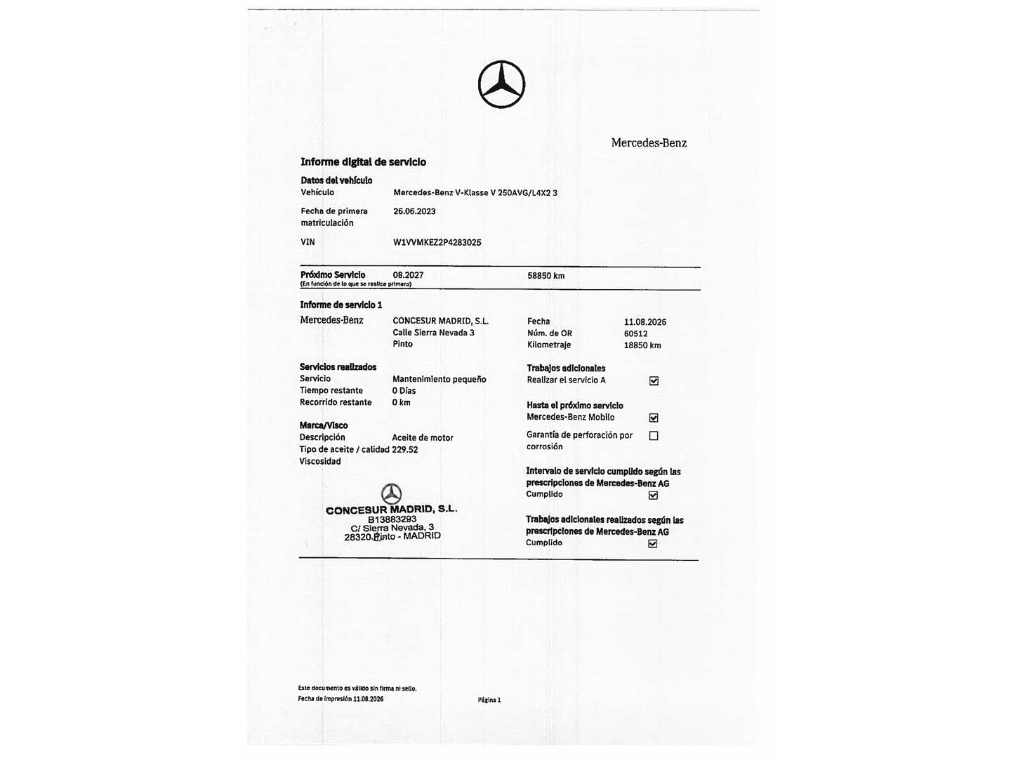 Foto del mantenimiento del Mercedes Clase V Mercedes Clase V V 250 d Avantgarde Largo (190 CV) 7 Plazas